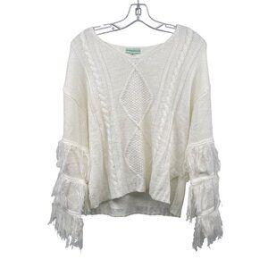 Shop The Mint Knit Pullover Sweater Long Sleeve Fringe Ivory Size Small